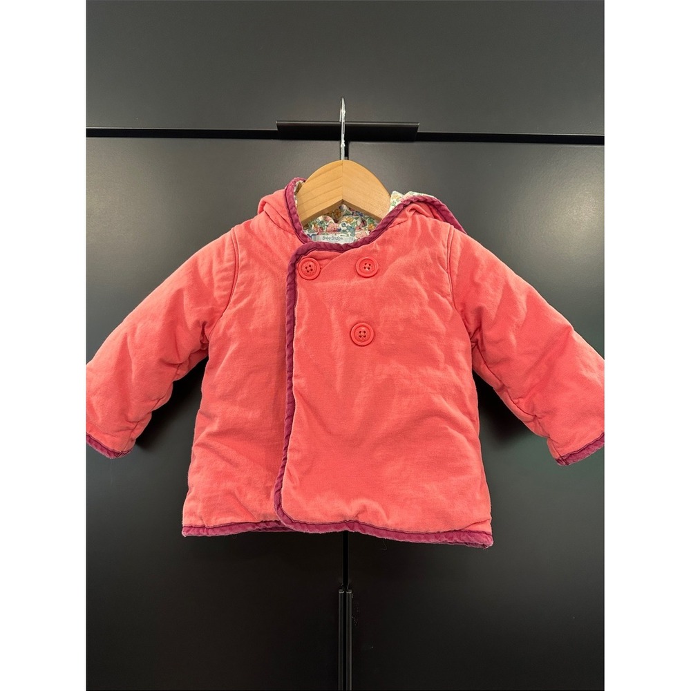 Baby Boden Reversible Hooded Jacket Pink Floral Cotton Quilted Coat 6-12m
